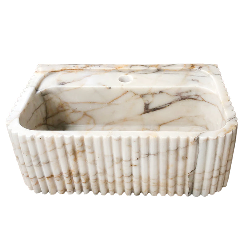 Calacatta Gold Marble Wall-mount Bathroom Vanity Sink Fluted (W)18" (L)36" (H)7" front view