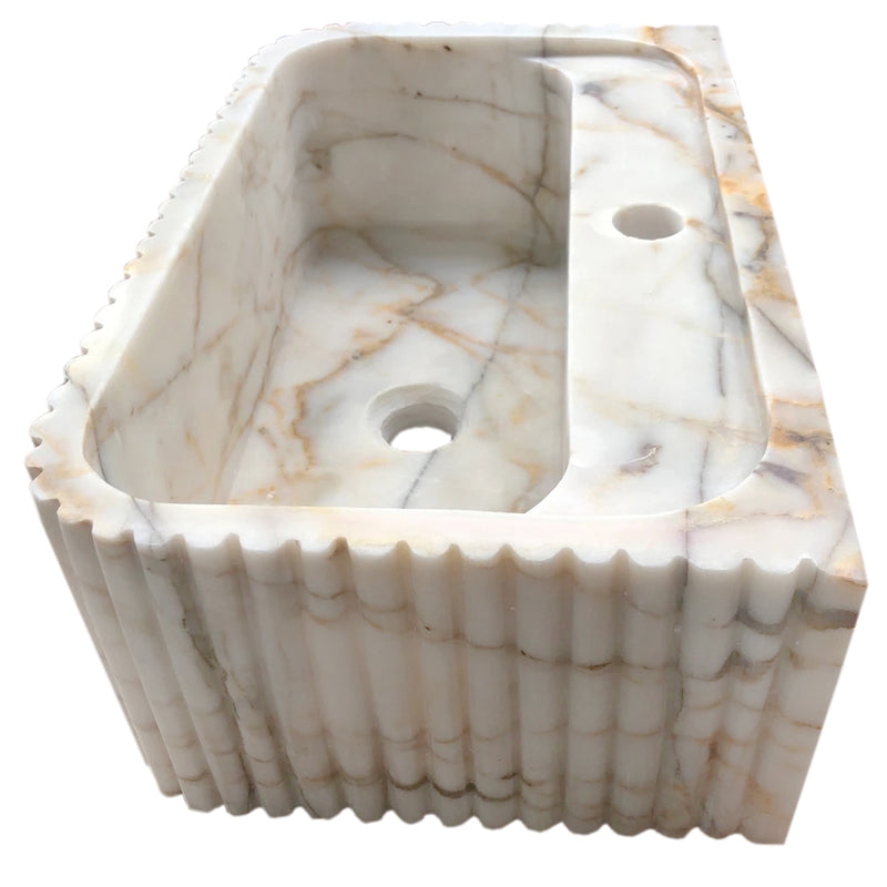 Calacatta Gold Marble Wall-mount Bathroom Vanity Sink Fluted (W)18" (L)36" (H)7" side view