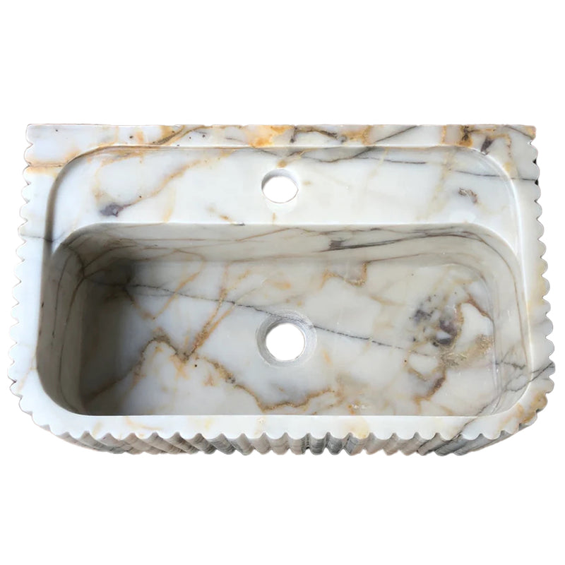 Calacatta Gold Marble Wall-mount Bathroom Vanity Sink Fluted (W)18" (L)36" (H)7" top view