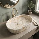 Calacatta Gold Marble Oval Vessel Sink with Matching Drain - 24"x16"x5" - Polished
