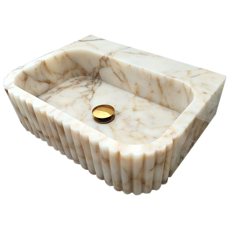Calacatta Gold Marble Wall-mount Bathroom Vanity Sink Fluted (W)16" (L)20" (H)6" angle view