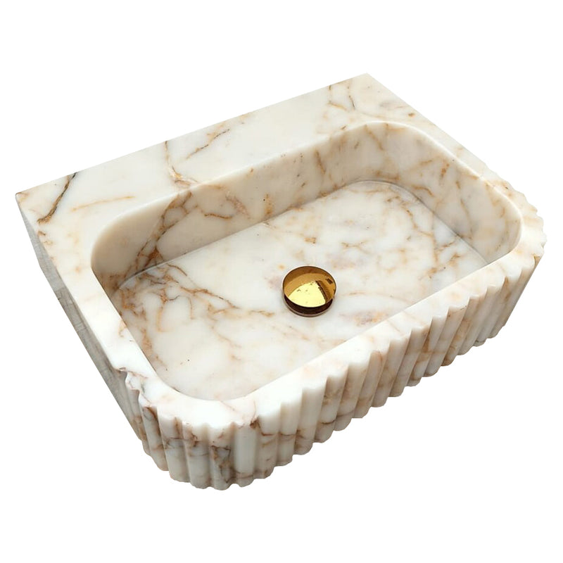 Calacatta Gold Marble Wall-mount Bathroom Vanity Sink Fluted (W)16" (L)20" (H)6" angle view