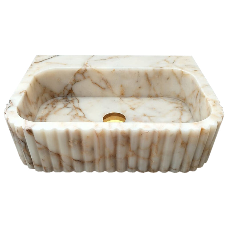 Calacatta Gold Marble Wall-mount Bathroom Vanity Sink Fluted (W)16" (L)20" (H)6" front view
