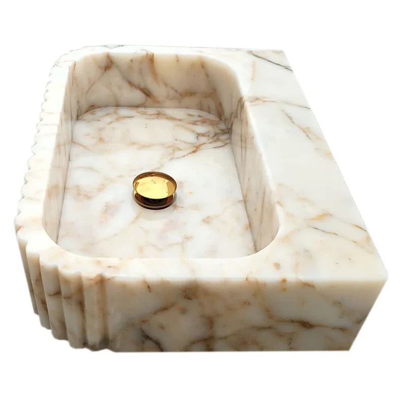 Calacatta Gold Marble Wall-mount Bathroom Vanity Sink Fluted (W)16" (L)20" (H)6" side view