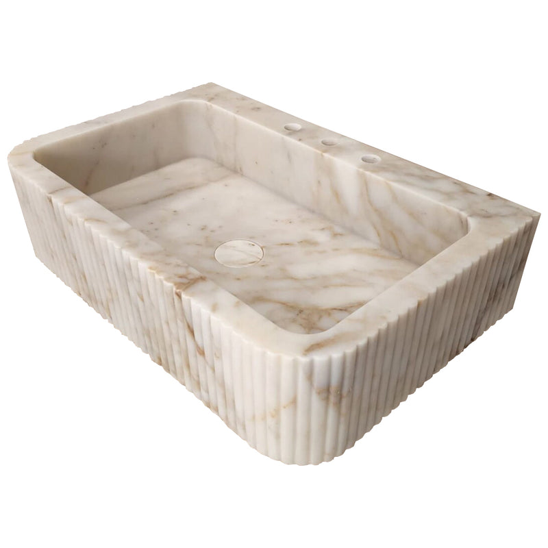 Calacatta Gold Marble Wall-mount Bathroom Vanity Sink Fluted (W)18" (L)30" (H)8" angle view