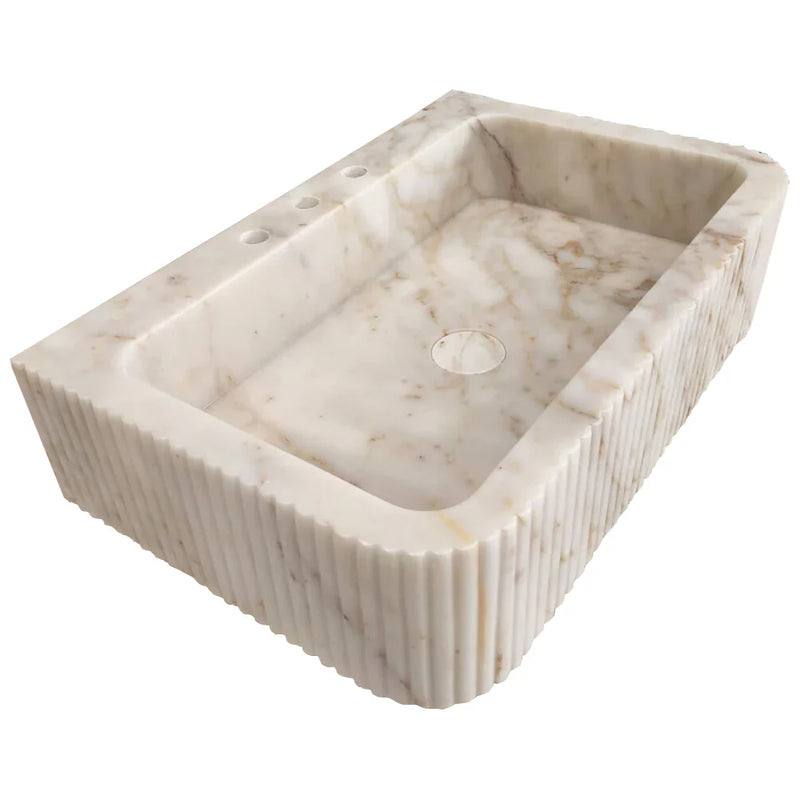 Calacatta Gold Marble Wall-mount Bathroom Vanity Sink Fluted (W)18" (L)30" (H)8" angle view