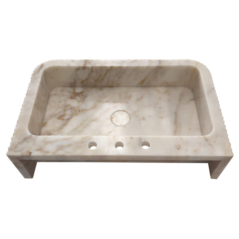Calacatta Gold Marble Wall-mount Bathroom Vanity Sink Fluted (W)18" (L)30" (H)8" back view