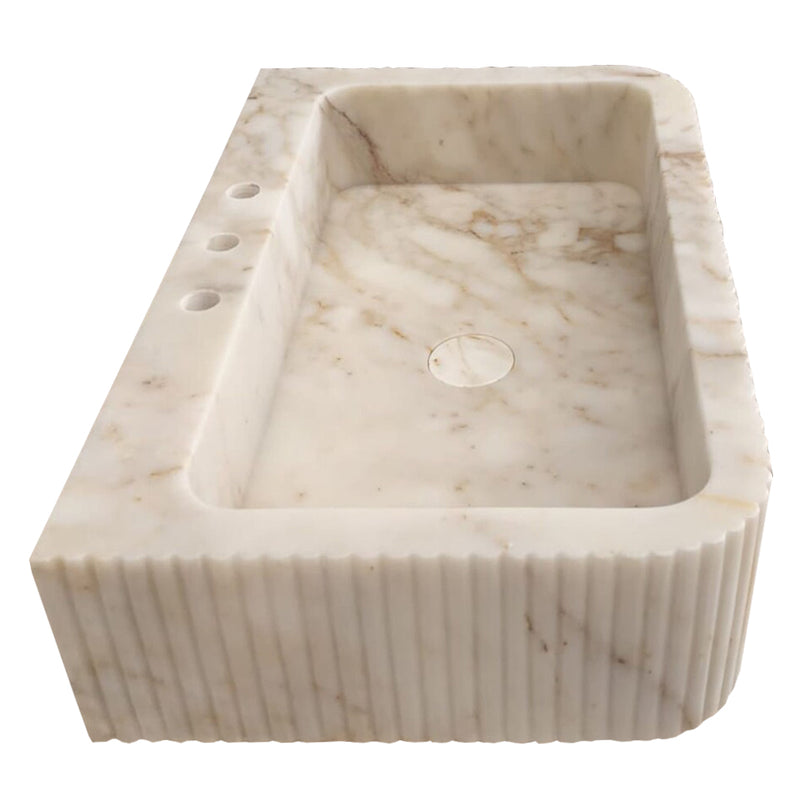 Calacatta Gold Marble Wall-mount Bathroom Vanity Sink Fluted (W)18" (L)30" (H)8" side view