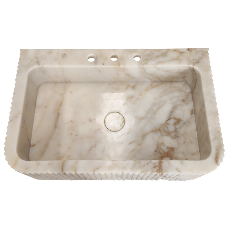 Calacatta Gold Marble Wall-mount Bathroom Vanity Sink Fluted (W)18" (L)30" (H)8" top view