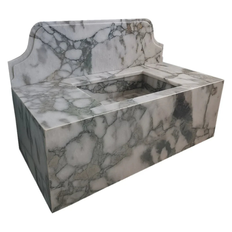 Calacatta Verde Marble Rectangular Wall-mount Bathroom Sink with 10" Backsplash (W)16" (L)34" (H)12" product shot profile view