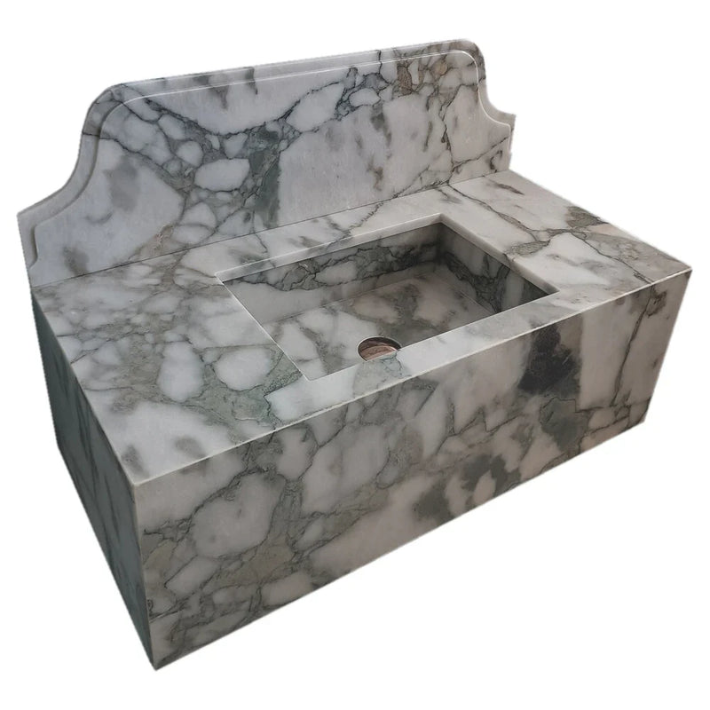 Calacatta Verde Marble Rectangular Wall-mount Bathroom Sink with 10" Backsplash (W)16" (L)34" (H)12" product shot