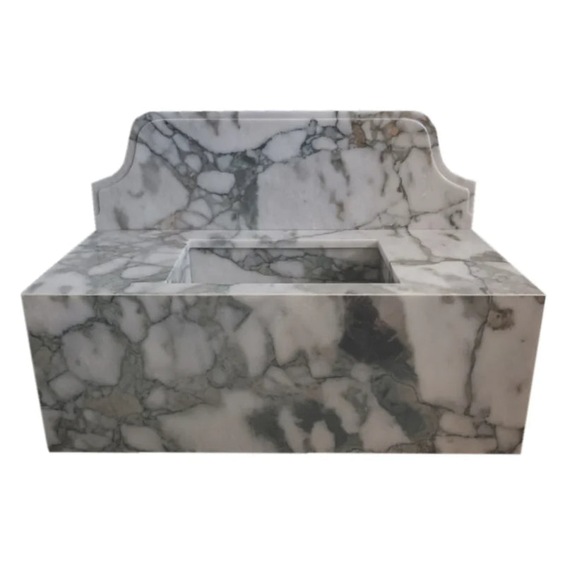 Calacatta Verde Marble Rectangular Wall-mount Bathroom Sink with 10" Backsplash (W)16" (L)34" (H)12" product shot