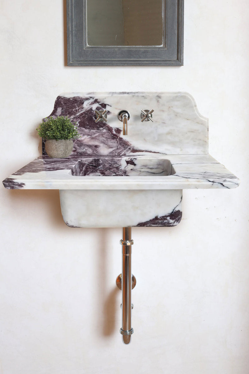 Calacatta Viola Marble Above-vanity Wall-mount Bathroom Sink with 10" Backsplash bathroom shot