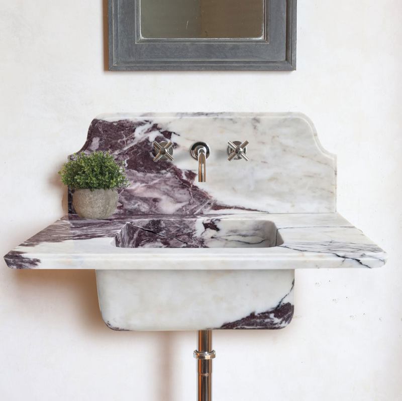 Calacatta Viola Marble Above-vanity Wall-mount Bathroom Sink with 10" Backsplash bathroom view a plant 