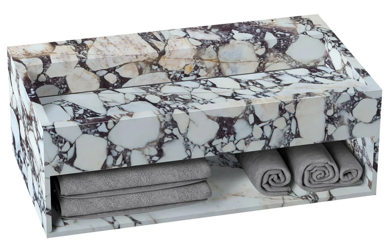 Calacatta Viola Marble Wall-mount Bathroom Sink Hidden Drain with Storage (W)18" (L)40" (H)10" angle view