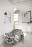 calacatta viola bathtub carved from marble block W34 L70 H26 polished roomscene wide