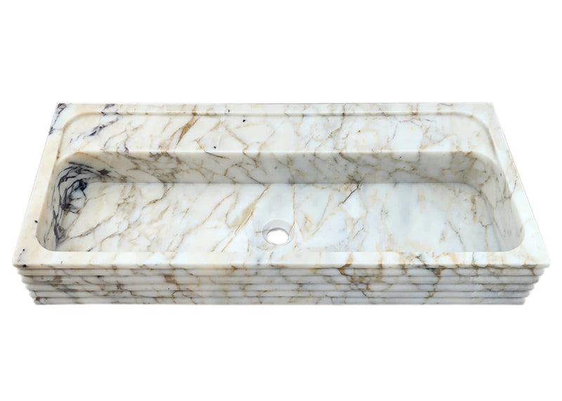 Calacatta Viola Gold Marble Wall-mount Bathroom Sink Horizontal Fluted (W)16" (W)36" (H)5" front angle view