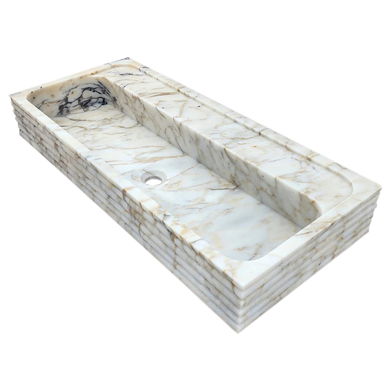 Calacatta Viola Gold Marble Wall-mount Bathroom Sink Horizontal Fluted (W)16" (W)36" (H)5" angle view