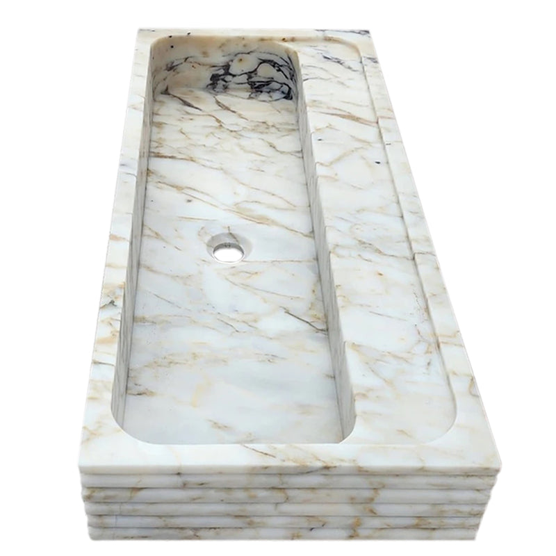 Calacatta Viola Gold Marble Wall-mount Bathroom Sink Horizontal Fluted (W)16" (W)36" (H)5" side view