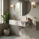 Calacatta Viola Marble Asymmetrical Wall-Mount Sink with Side Faucet Holes - 32"x16"x9" - Honed