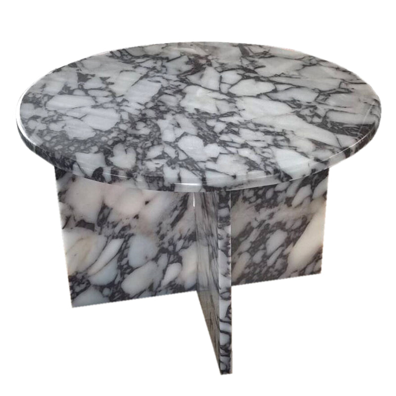 calacatta viola marble coffee table marble legs round top D24 H16 angle view