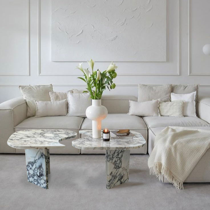 Calacatta Viola Marble Designer Coffee Table Polished Set of 2 gray rug and L shape corner set