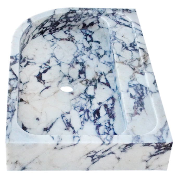 Calacatta Viola Marble Wall-mount Bathroom Rectangular Corner Sink (W)16" (L)24" (H)4" side view