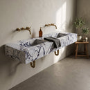 Calacatta Viola Marble Double Rectangular Wall Mount Sink - 22"x67"x8" - Honed