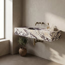 Calacatta Viola Marble Fluted Rectangular Wall Mount Sink - 20"x56"x10" - Honed