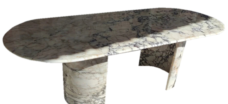 calacatta viola marble oval dinner table top c shape marble legs W36 L88 H28 angle view