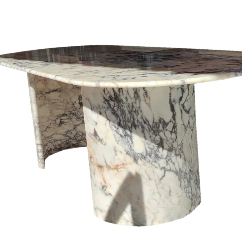 calacatta viola marble oval dinner table top c shape marble legs W36 L88 H28 profile view