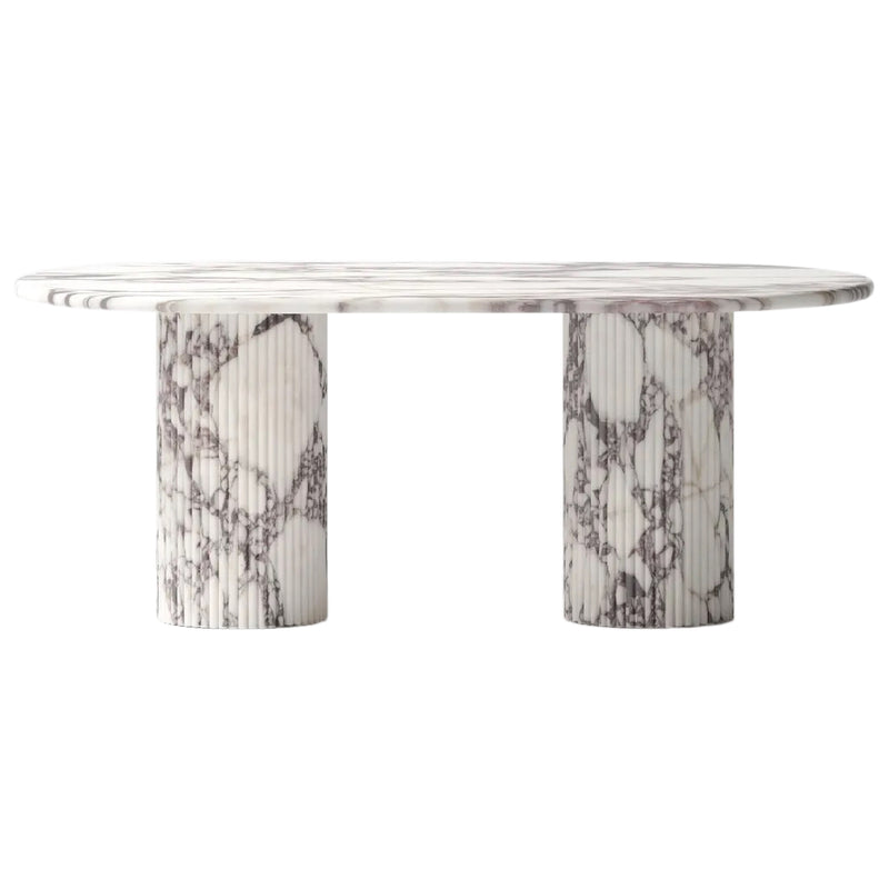 Calacatta Viola Marble Oval Dining Table with Fluted Round Marble Legs (W)40" (L)75" (H)30" front view