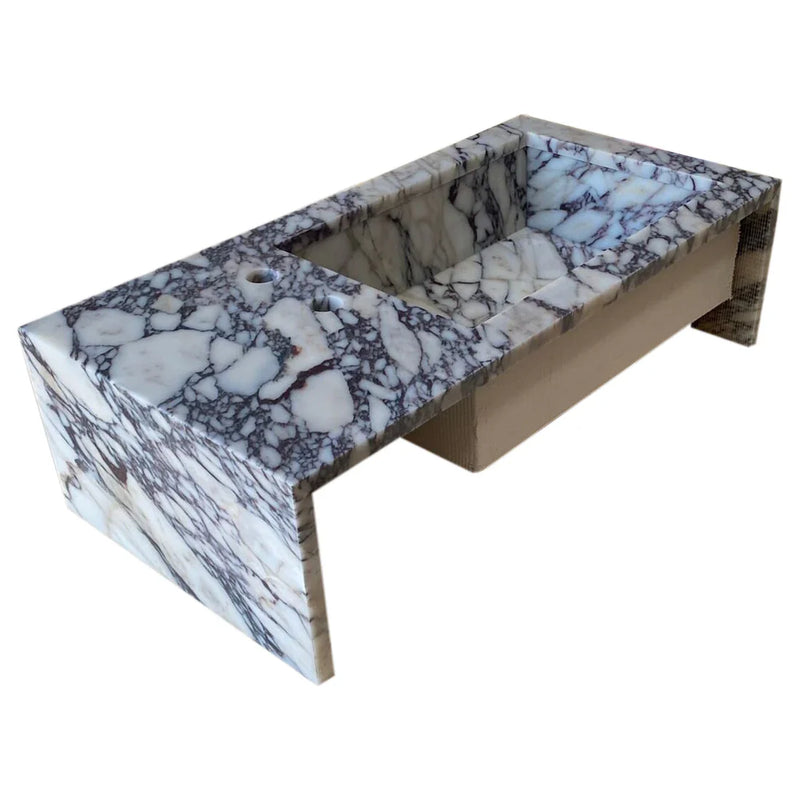 Calacatta Viola Marble Rectangular Wall-mount Bathroom Sink Side Faucet Holes (W)16" (L)32" (H)9" angle view