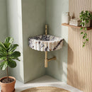 Calacatta Viola Marble Ribbed Corner Wall-Mount Sink - 20"x20"x7" - Polished