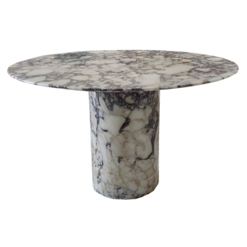 calacatta viola marble round dinner table with marble legs D48 H30 side view