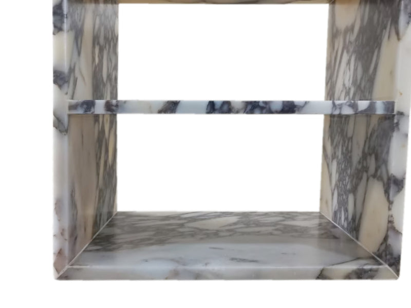 calacatta viola marble side end table nightstand 2 shelves W14 L18 H18 inside view