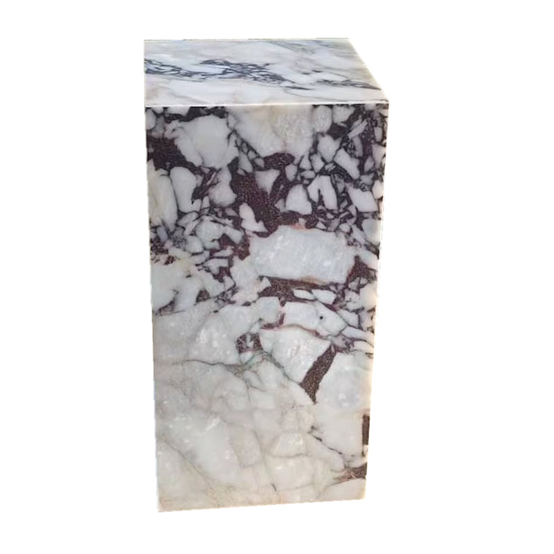 calacatta viola marble side table nightstand square top cube design W14 L14 H22 angle view