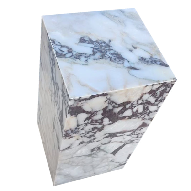 calacatta viola marble side table nightstand square top cube design W14 L14 H22 angle view