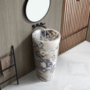 Calacatta Viola Marble Designer Pedestal Stand-Alone Sink (W)18" (L)18" (H)33" modern bathroom with black wall mount faucet