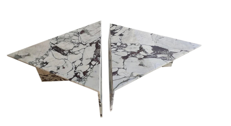 Calacatta Viola Marble Triangle Design Coffee Table Polished Set of 2 angle view