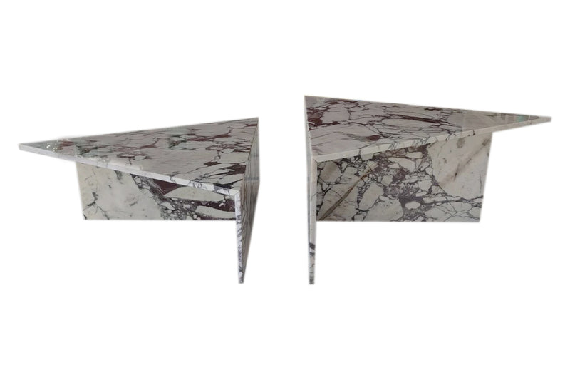 Calacatta Viola Marble Triangle Design Coffee Table Polished Set of 2 side view