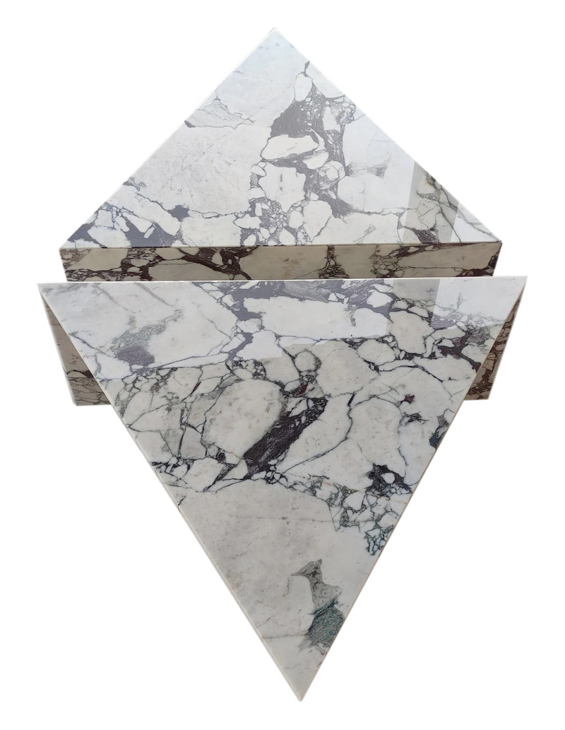 Calacatta Viola Marble Triangle Design Coffee Table Polished Set of 2 top view