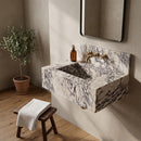 Calacatta Viola Marble Wall-Mount Block Sink with Flat Backsplash - 34"x21"x10" - Honed