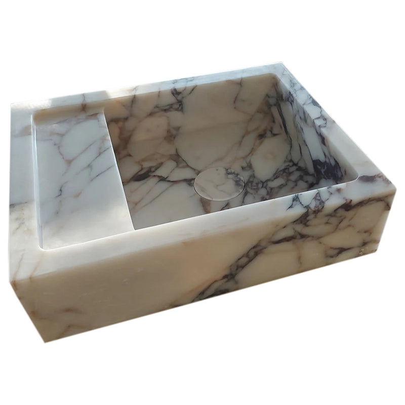 Calacatta Viola Marble Wall-mount Bathroom Sink (W)14" (W)18" (H)5" with removable drain cap angle view