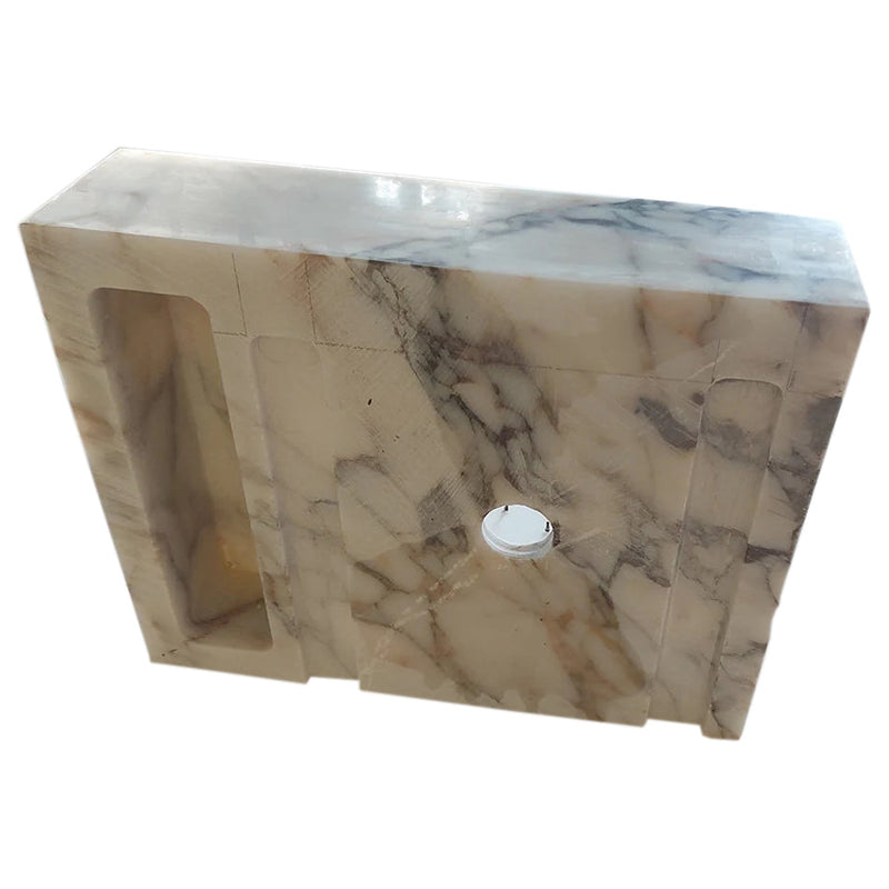 Calacatta Viola Marble Wall-mount Bathroom Sink (W)14" (W)18" (H)5" with removable drain cap back view