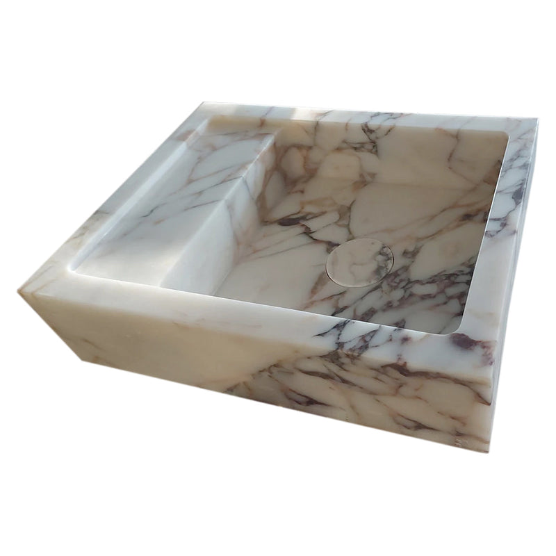 Calacatta Viola Marble Wall-mount Bathroom Sink (W)14" (W)18" (H)5" with removable drain cap angle view