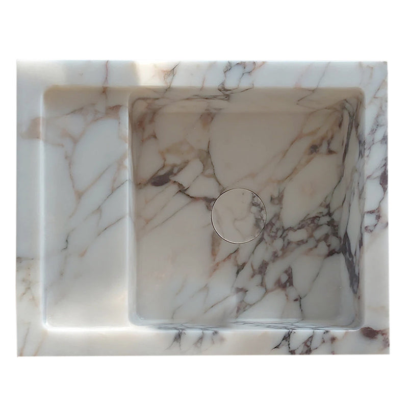 Calacatta Viola Marble Wall-mount Bathroom Sink (W)14" (W)18" (H)5" with removable drain cap top view