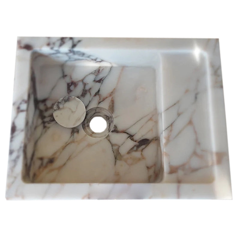 Calacatta Viola Marble Wall-mount Bathroom Sink (W)14" (W)18" (H)5" with removable drain cap angle view