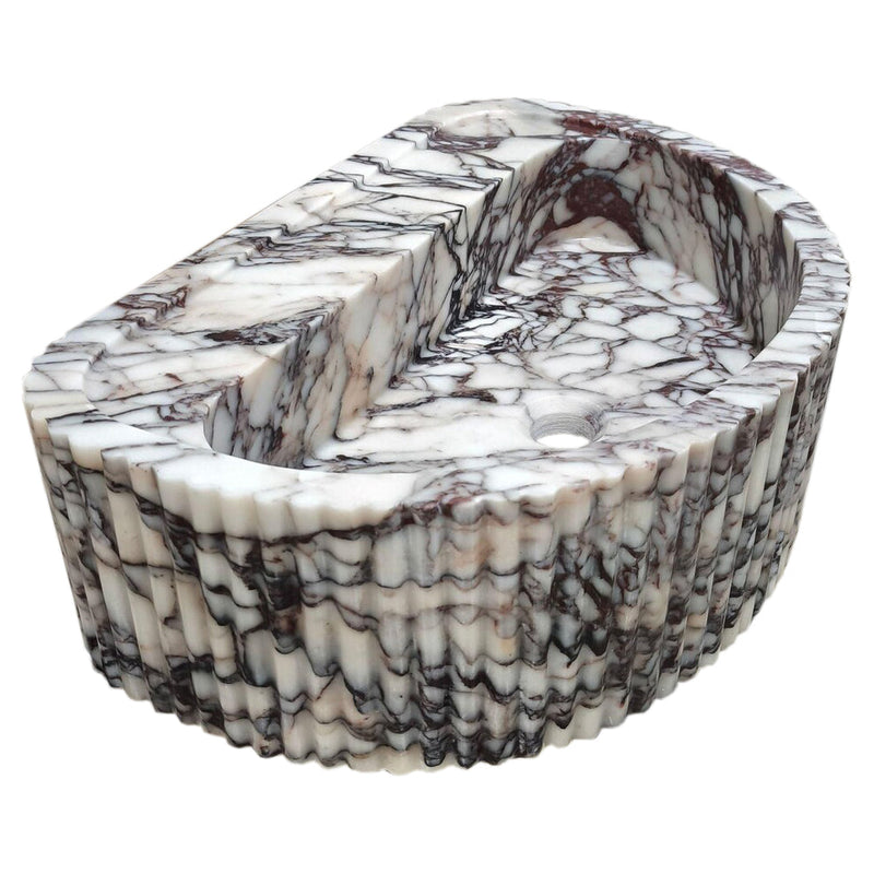 Calacatta Viola Marble Wall-Mount Bathroom Fluted Marble Sink (W)16" (L)24" (H)8" angle view