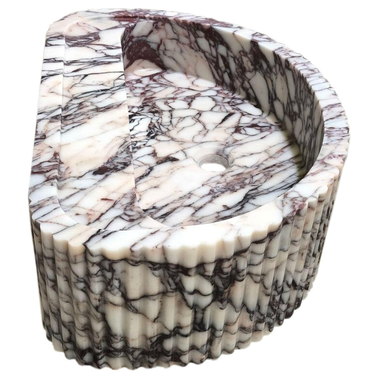 Calacatta Viola Marble Wall-Mount Bathroom Fluted Marble Sink (W)16" (L)24" (H)8" side view